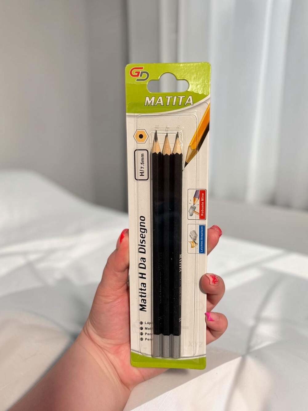 3-Piece Black Drawing Pencil Set H/7.5mm